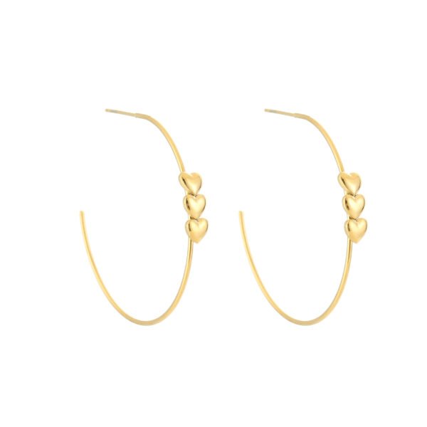 Hoops oorbellen met drie hartjes