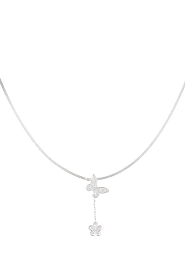 Klassieke ketting met vlinder en bloem bedel - Afbeelding 2